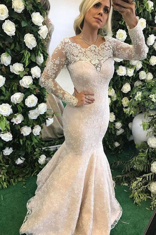 2024 Long Sleeves Scoop Mother Of The Bride Dresses Mermaid Lace With Applique