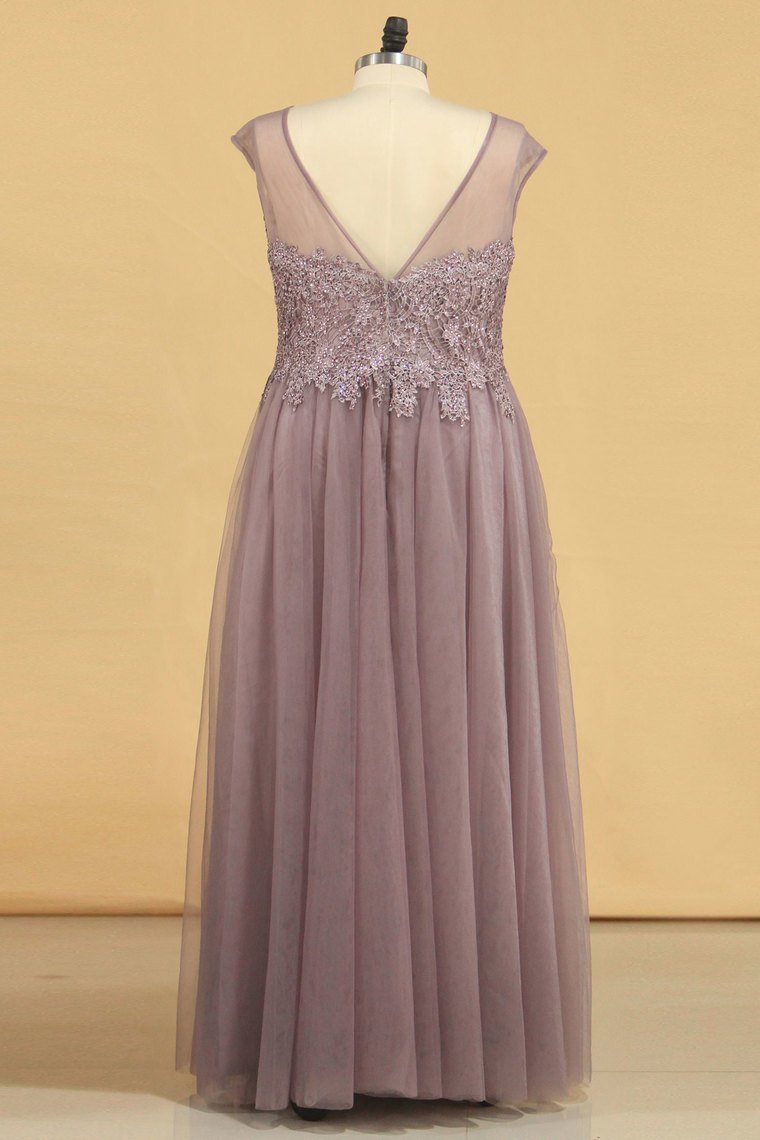 2024 Prom Dresses A Line Scoop Floor Length Tulle With Applique