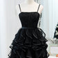Black Sequins Spaghetti Straps Tulle Short Homecoming Dresses