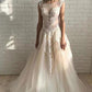Ivory Elegant Sheer Neck Cap Sleeves Tulle Beach Wedding Dress With SJSPGYBB4G9