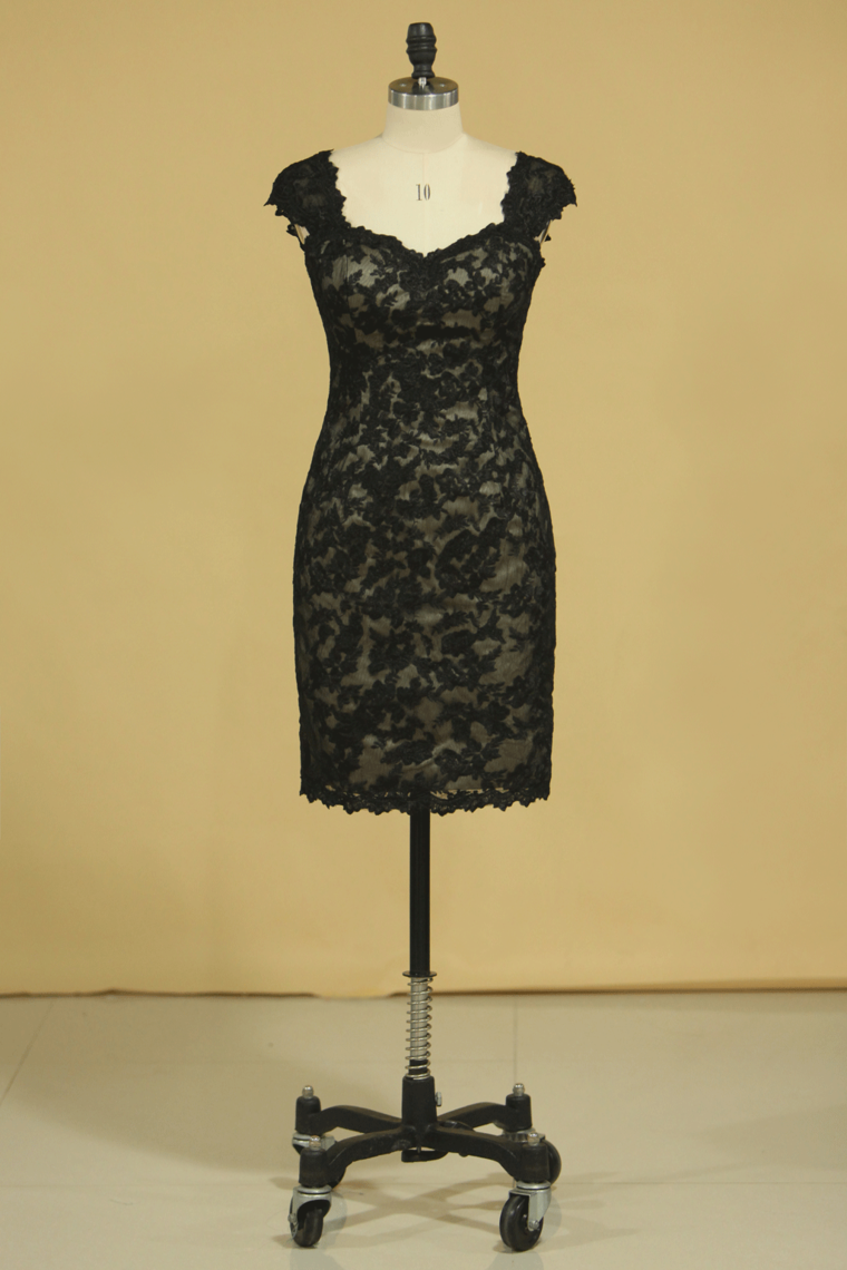 Black Plus Size Off The Shoulder Lace Evening Dresses Knee Length With Applique