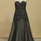 Floor Length Prom Dresses A Line Sweetheart Tulle With Applique