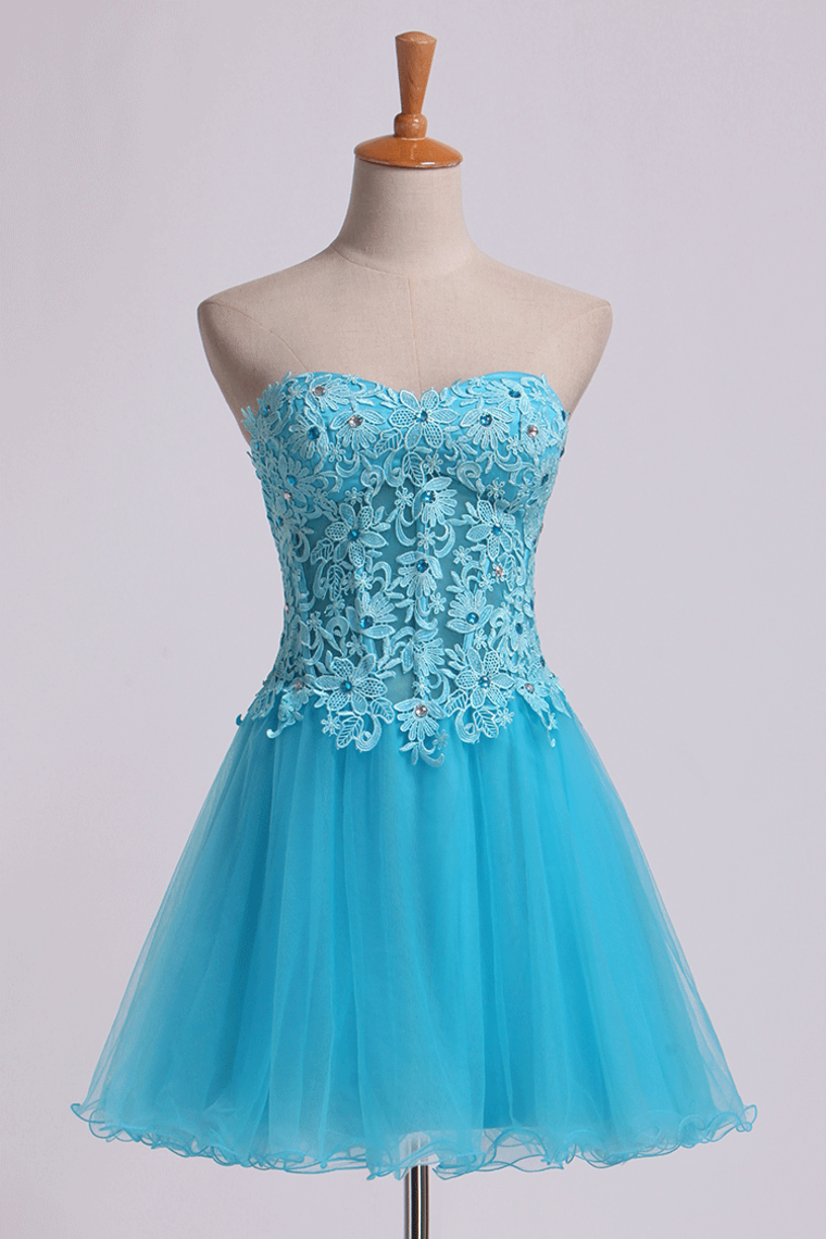 Homecoming Dress Sweet Short/Mini A Line Tulle Skirt With Applique And Beads