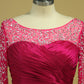 2024 Plus Size Scoop Mother Of The Bride Dresses Long Sleeves Taffeta With Beads And Ruffles Fuchsia