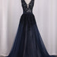 Prom Dresses Mermaid V Neck Tulle With Applique Sweep Train Detachable