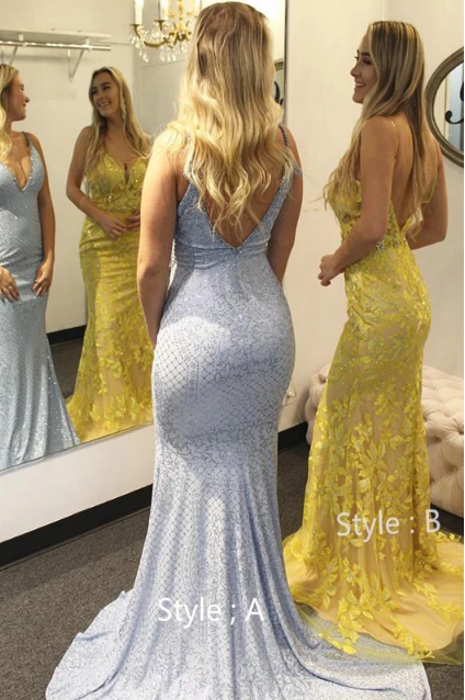 Elegant Mermaid Spaghetti Straps Prom Dress with Train,3834