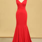 Mermaid Off The Shoulder Red Spandex Evening Dresses
