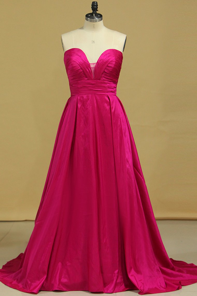 Plus Size A Line Prom Dresses Sweetheart Fuchsia Sweep/Brush Taffeta Zipper Back
