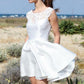 A Line Round Neck Open Back Short Beach Wedding Dress with Lace Pockets SJS15018