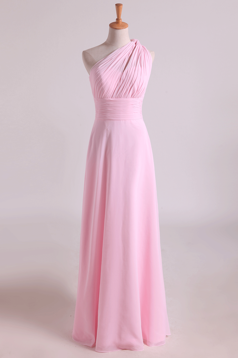 One Shoulder A Line Chiffon Bridesmaid Dresses With Ruffles Pearl Pink