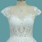 Scoop Short Sleeves Tulle A Line Wedding Dresses With Applique Chapel Train