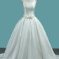 A Line Wedding Dresses Satin Scoop With Beading Court Train