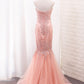Sweetheart Mermaid Tulle Prom Dresses With Applique Sweep Train