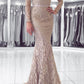 V Neck Long Sleeves Mermaid Lace Mother Of The Bride Dresses