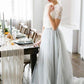Pretty 2 Pieces Long A-Line Blue Strapless Prom Dresses With Pockets