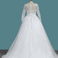 2024 A Line Long Sleeves Tulle Wedding Dresses With Applique And Sash