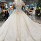 Off-The-Shoulder Ball Gown Lace Lace Up Back Royal Train Wedding Dress With Beading