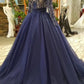 Evening Dresses A-Line V-Neck Long Sleeves Tulle Sweep/Brush With Zipper Ack