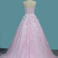2024 Quinceanera Dresses A-Line Tulle With Applique Sweep Train Zipper Back