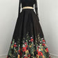Pretty 2 Pieces Long Sleeves Open Back Black Lace Satin Prom Dresss