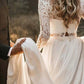 Long Sleeve Two Pieces Lace Round Neck Beach Wedding Dresses Chiffon Boho Bridal Gowns SRS14979