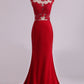 Red Scoop Mermaid Prom Dresses With Applique