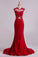 Red Scoop Mermaid Prom Dresses With Applique