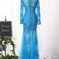 Mermaid Evening Dresses Long Sleeves Scoop Embellished Bodice With Applique Tulle