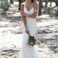 Sexy Spaghetti Straps Mermaid Lace Ivory Wedding Dresses, V Neck Beach Wedding Gowns SJS15359