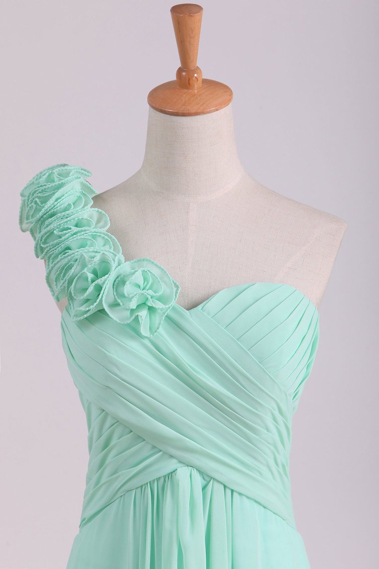 A Line One Shoulder With Handmade Flowers Chiffon Bridesmaid Dress
