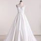 2024 A Line Scoop Satin With Applique Wedding Dresses Open Back