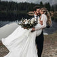 Long Sleeve Two Pieces Lace Round Neck Beach Wedding Dresses Chiffon Boho Bridal Gowns SRS14979