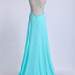 One Shoulder Prom Dresses A Line With Beading Tulle And Chiffon Sweep Train