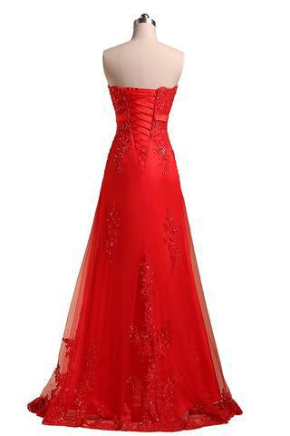 Sweetheart Pretty A-line Strapless Prom Dresses Applique Prom Dress Long Prom Dresses JS758