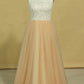 2024 Plus Size Scoop A Line Prom Dresses Tulle & Lace Floor Length