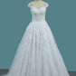 Tulle Scoop A Line Wedding Dresses With Applique And Beads Court Train