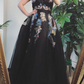 Modest Tulle Black Appliques Long Prom Dress, A Line Evening Dress,5226