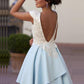Scoop Open Back Satin & Lace A Line Short/Mini Homecoming Dresses