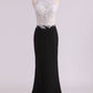 Bicolor Prom Dresses High Neck Sheath With Applique & Beads Sweep/Brush Train