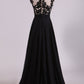 Cap Sleeves Prom Dresses Scoop Floor Length Chiffon With Applique