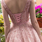 2024 New Arrival Bateau Lace With Beads And Sash A Line Prom Dresses