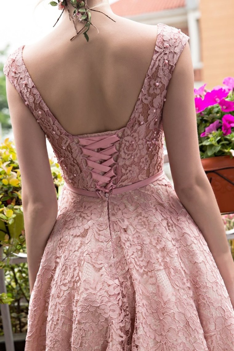 2024 New Arrival Bateau Lace With Beads And Sash A Line Prom Dresses