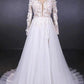 Long Sleeves White A-line Tulle Beach Wedding Dresses with Lace Appliques, Bridal Dress SJS15255