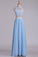 A Line Halter Two Pieces Chiffon With Applique Prom Dresses
