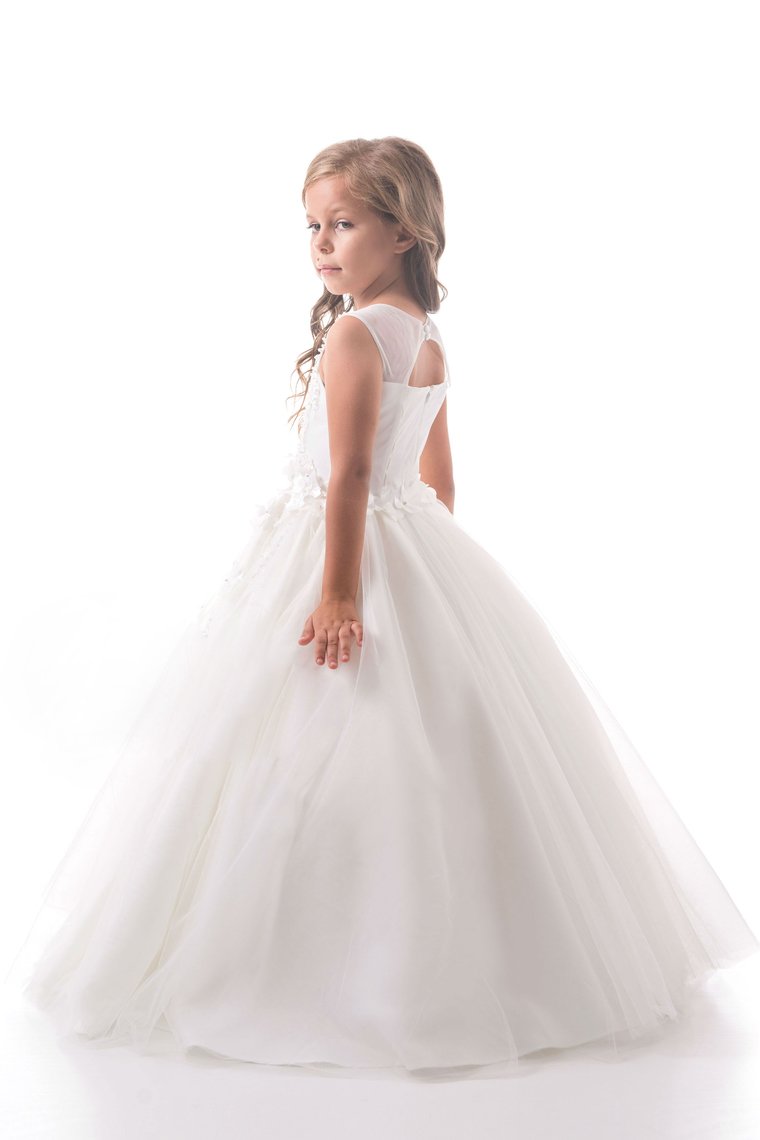 Flower Girl Dresses A Line Scoop Tulle With Beads And Handmade Flowers