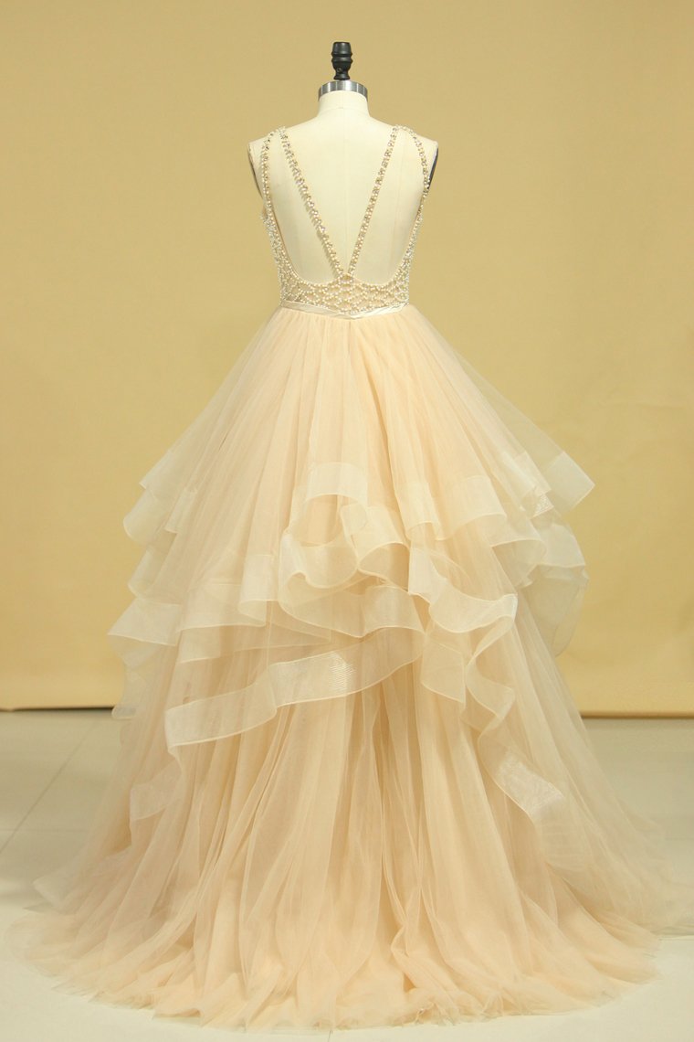 Popular Scoop Ball Gown Tulle Floor Length With Beading