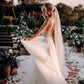 Elegant A Line V Neck Tulle Wedding Dresses with Flowers, V Back Beach Wedding Gowns SJS15513