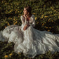 Charming Long Sleeves Lace V Neck Bohemian Backless Beach Wedding SRS15628