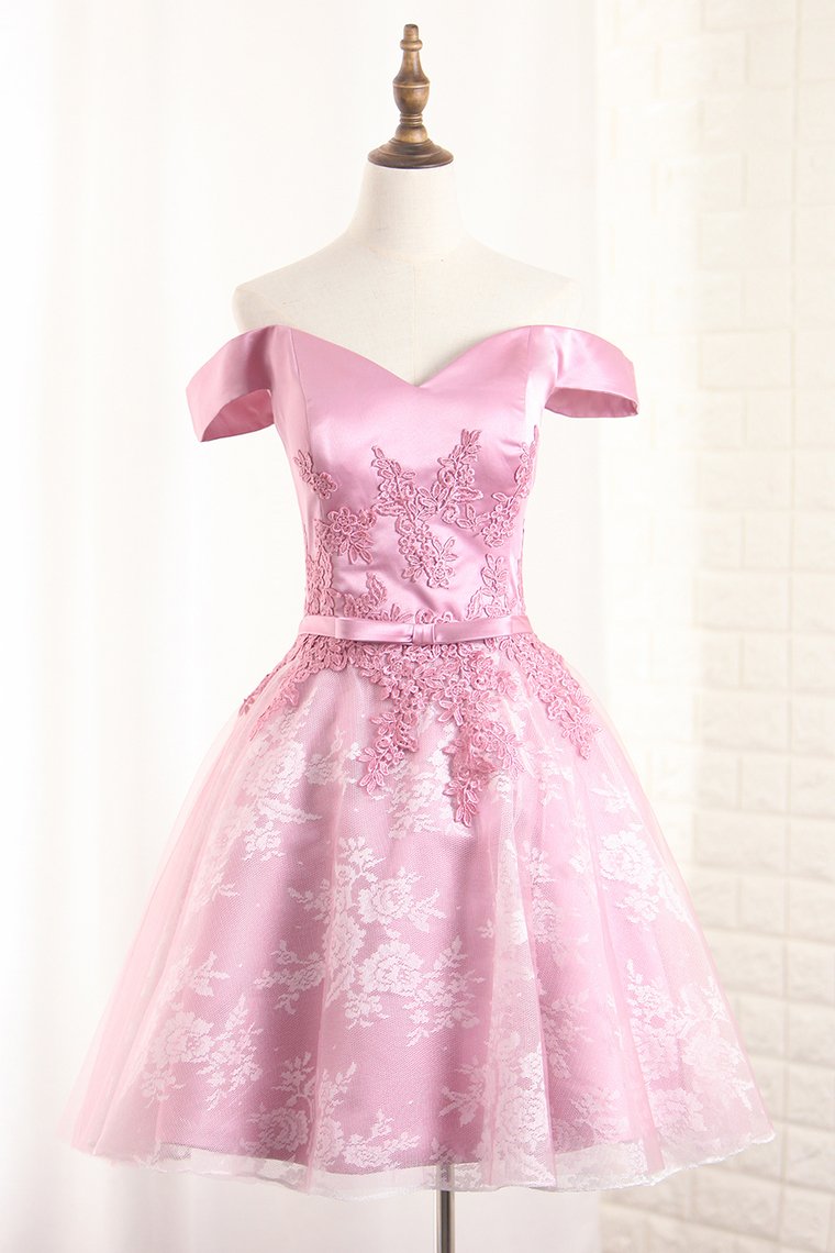 A Line Lace Homecoming Dresses Off The Shoulder With Applique And Sash