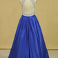 Royal Blue Scoop Open Back Beaded Bodice A Line Prom Dresses Satin & Tulle Plus Size